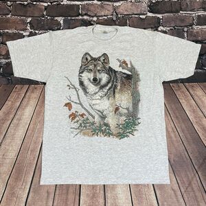 Vintage Cotton Grove Wolf T-Shirt Gray Made In USA Mens Size Large